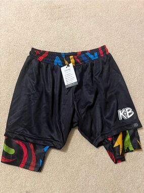 Pinky Black Shorts with Red, Blue, Yellow & Green Trim